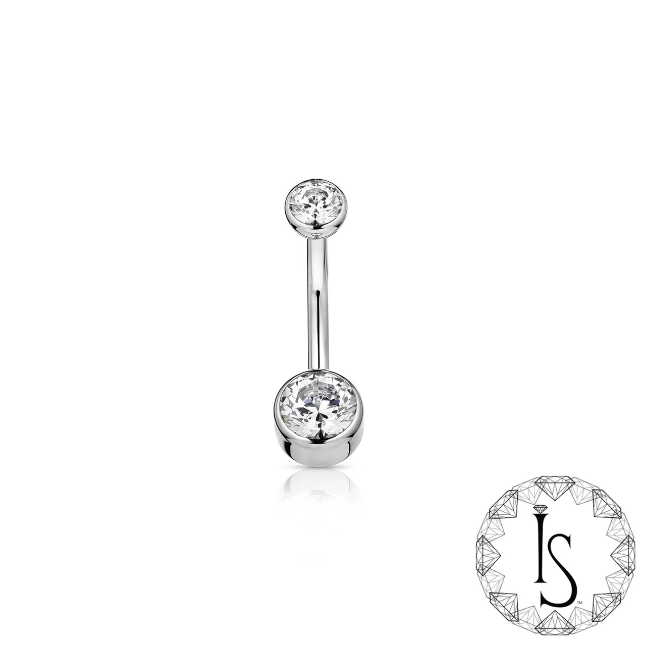 Industrial Strength Navel Curved Barbell - Double Bezel (Faceted Gem)