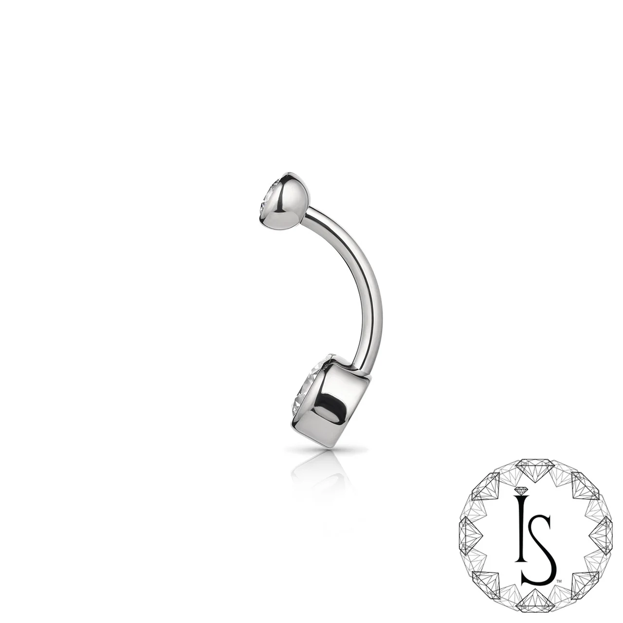 Industrial Strength Navel Curved Barbell - Double Bezel (Faceted Gem) - Image 2