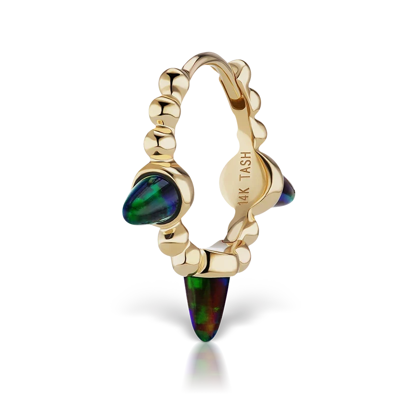 Maria Tash Triple Short Black Opal Spike Granulated Hoop Earring