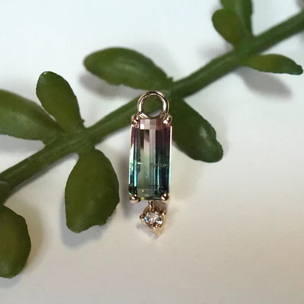 Modern Mood Watermelon Tourmaline with Diamond Drop Charm